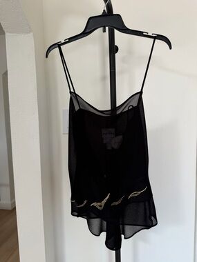 Joseph Ribkoff Sheer Black Tank Studded Hem Sleeveless Top Size 8